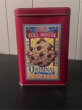 Vintage Nestle Toll House Cookie Tin, Canister, Collectible, Red, Excellent
